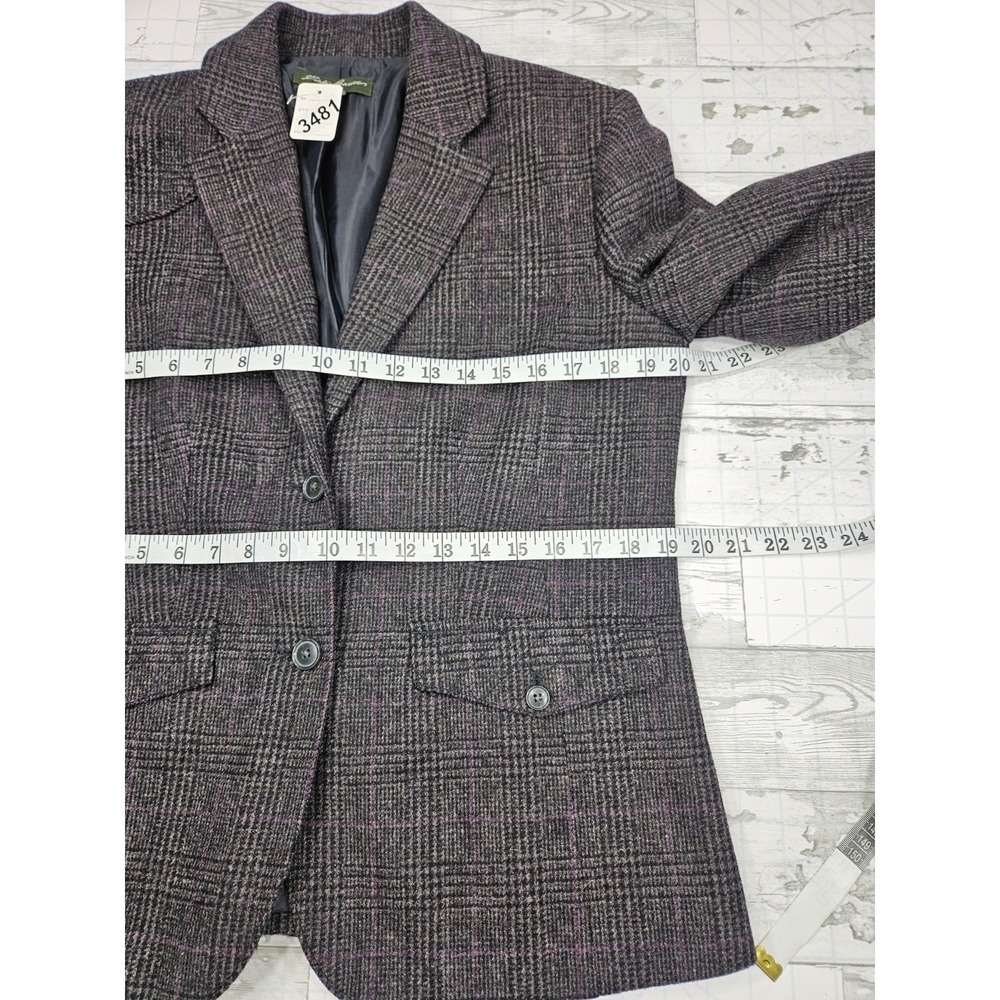 Eddie Bauer Womens Glen Plaid Wool Blend Blazer Jacket Purple Gray Size 12 Tall - Picture 4 of 11